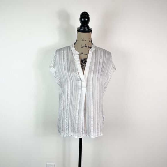 Vince NWOT Women's Short Sleeve Drapey Stripe Blouse White Size S - Picture 2 of 8